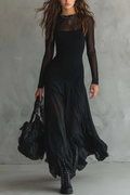 Elena – Black Loose-Fit Tulle Maxi Dress
