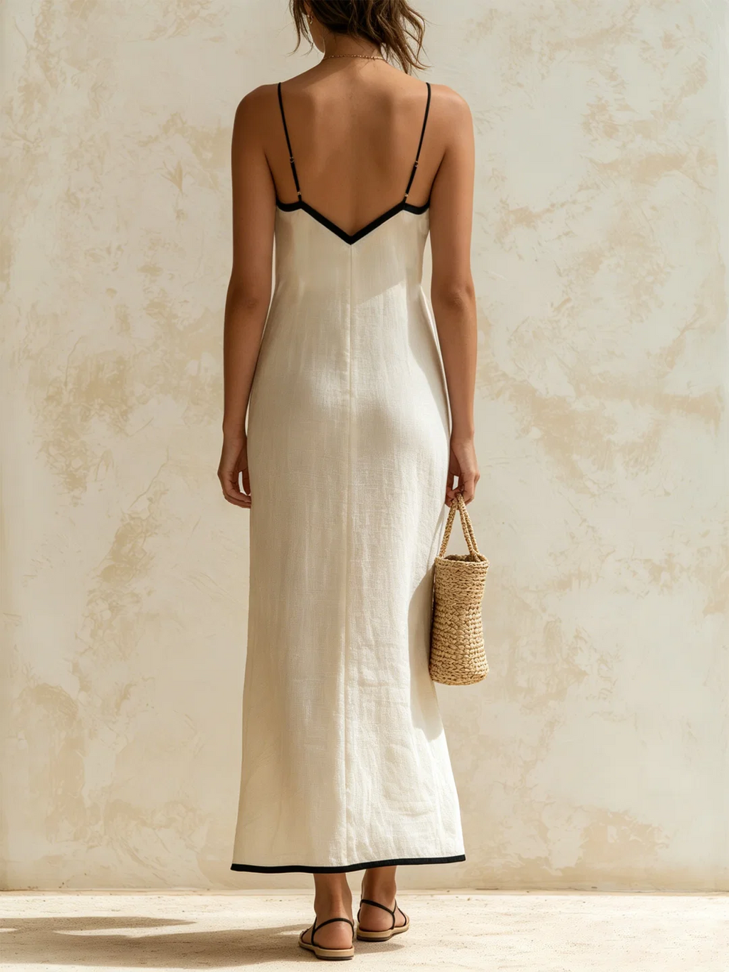 Marisa | Long Dress with Contrasting Herringbone Pattern