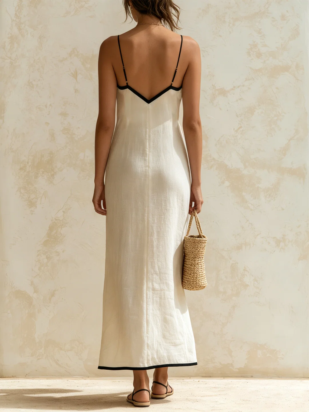 Marisa | Long Dress with Contrasting Herringbone Pattern