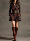 Cannelle | Vintage Red and Brown Plaid Mini Dress (Belt Included)