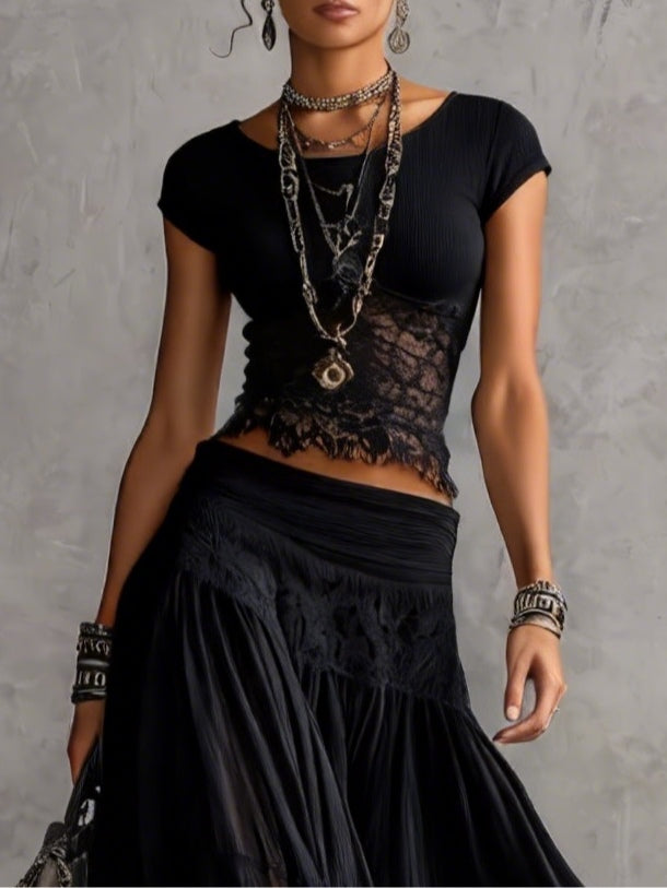 Juliette | Lace Top and Pleated Chiffon Skirt Set