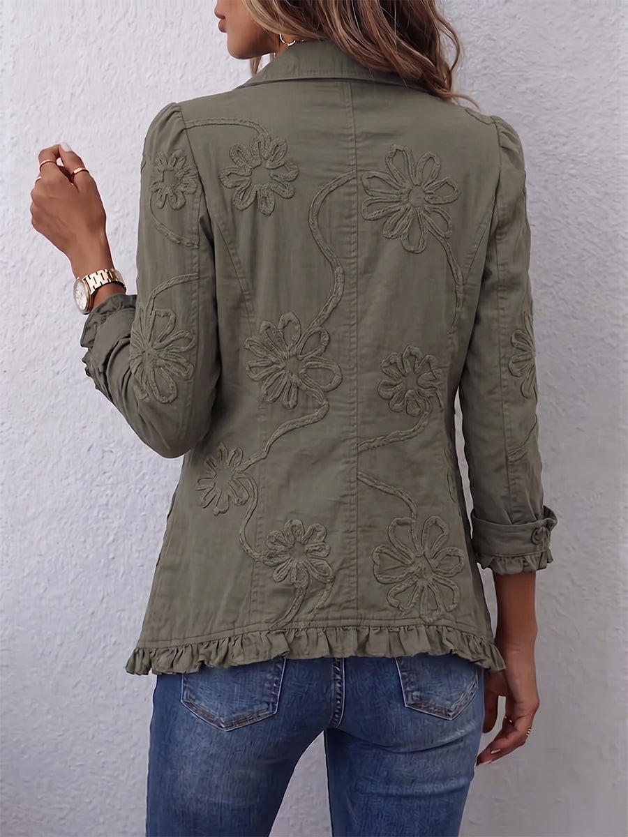 Mara | Giacca Utilitaria Ricamata con Fiori Bohemien