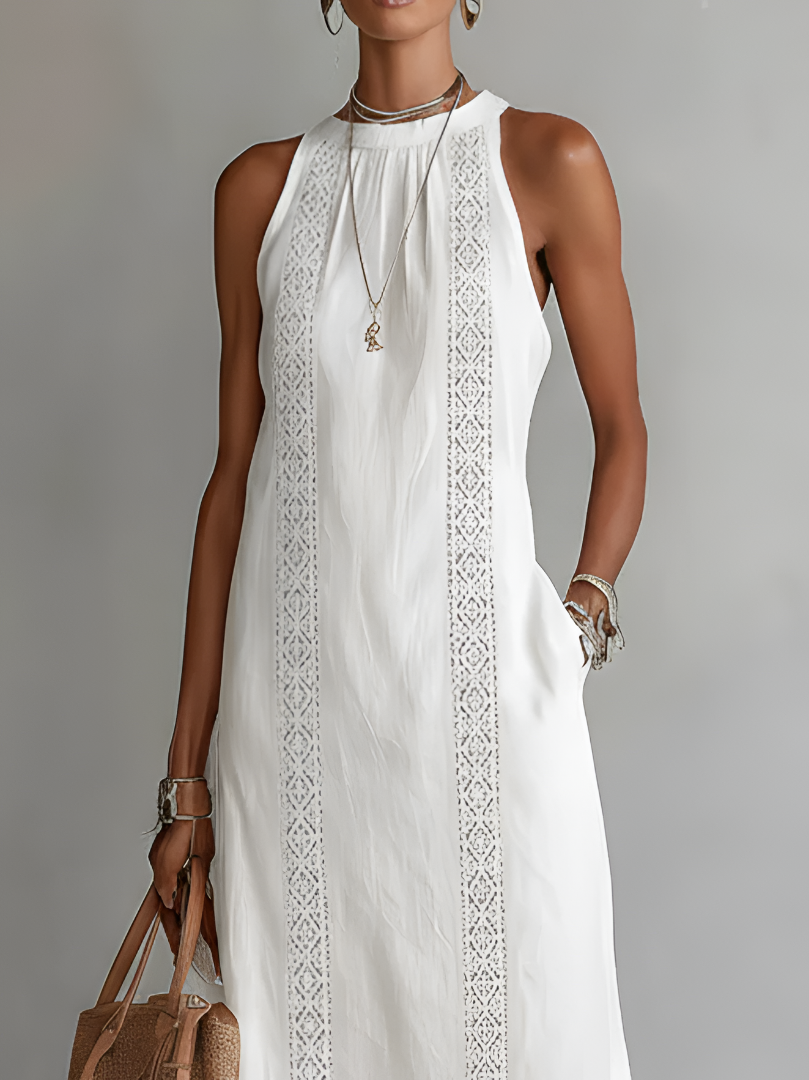 Jimena | Linen Midi Dress with Mandarin Collar