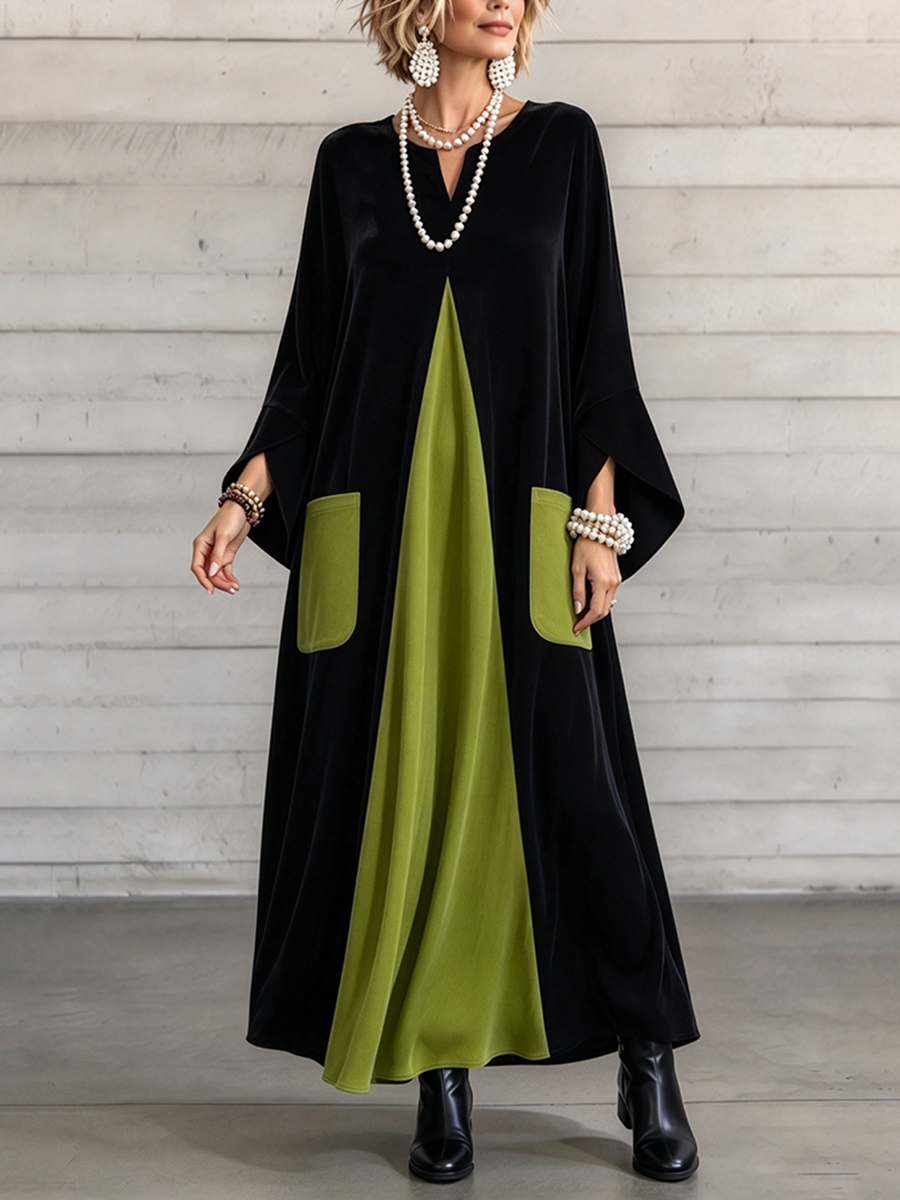 Gia | Vestido de terciopelo color block elegante y artístico