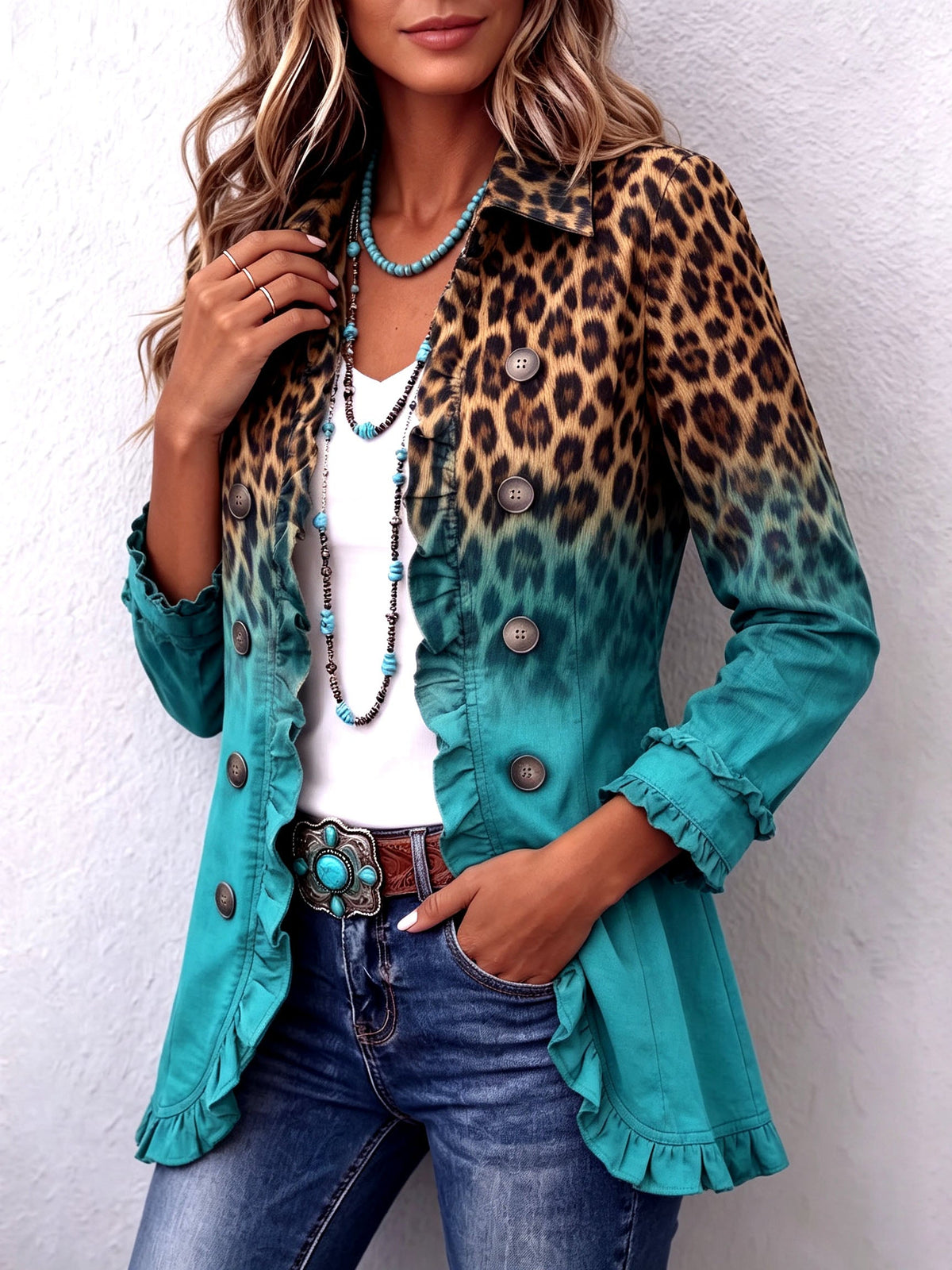 Ivana | Blazer Leopardo Sfumato con Volant