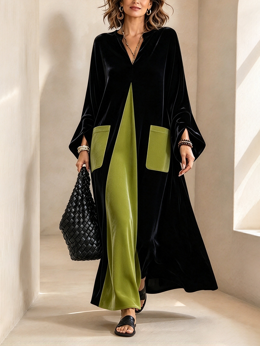 Gia | Vestido de terciopelo color block elegante y artístico