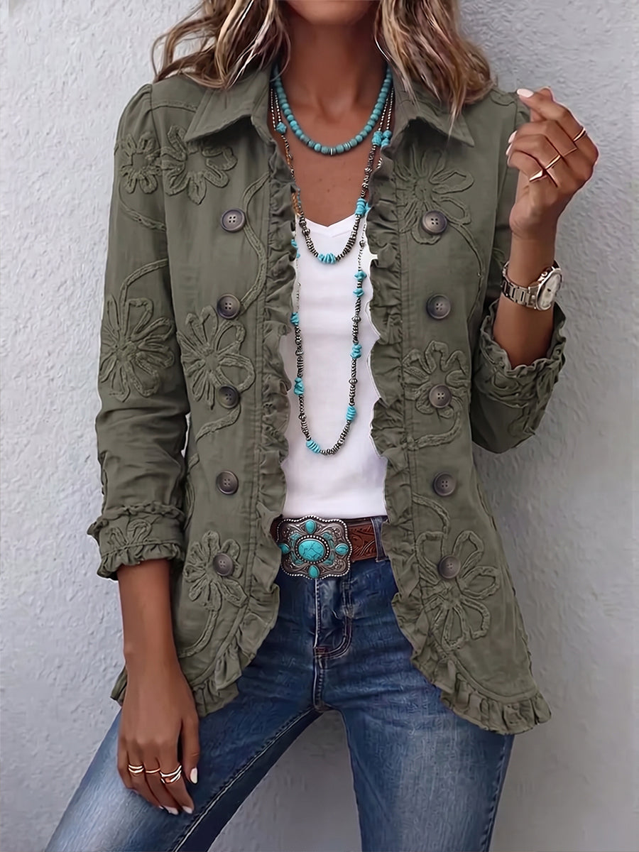 Mara | Giacca Utilitaria Ricamata con Fiori Bohemien