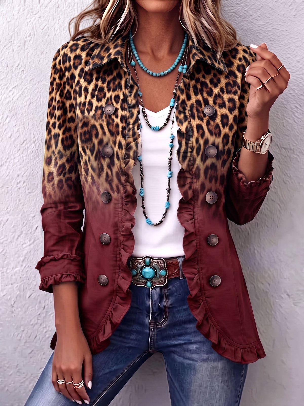 Ivana | Blazer Leopardo Sfumato con Volant