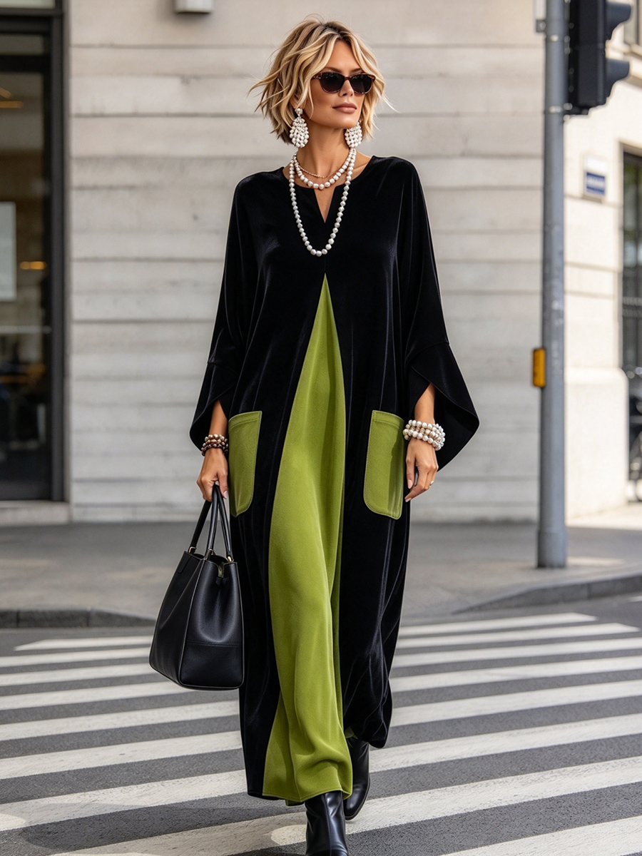 Gia | Vestido de terciopelo color block elegante y artístico