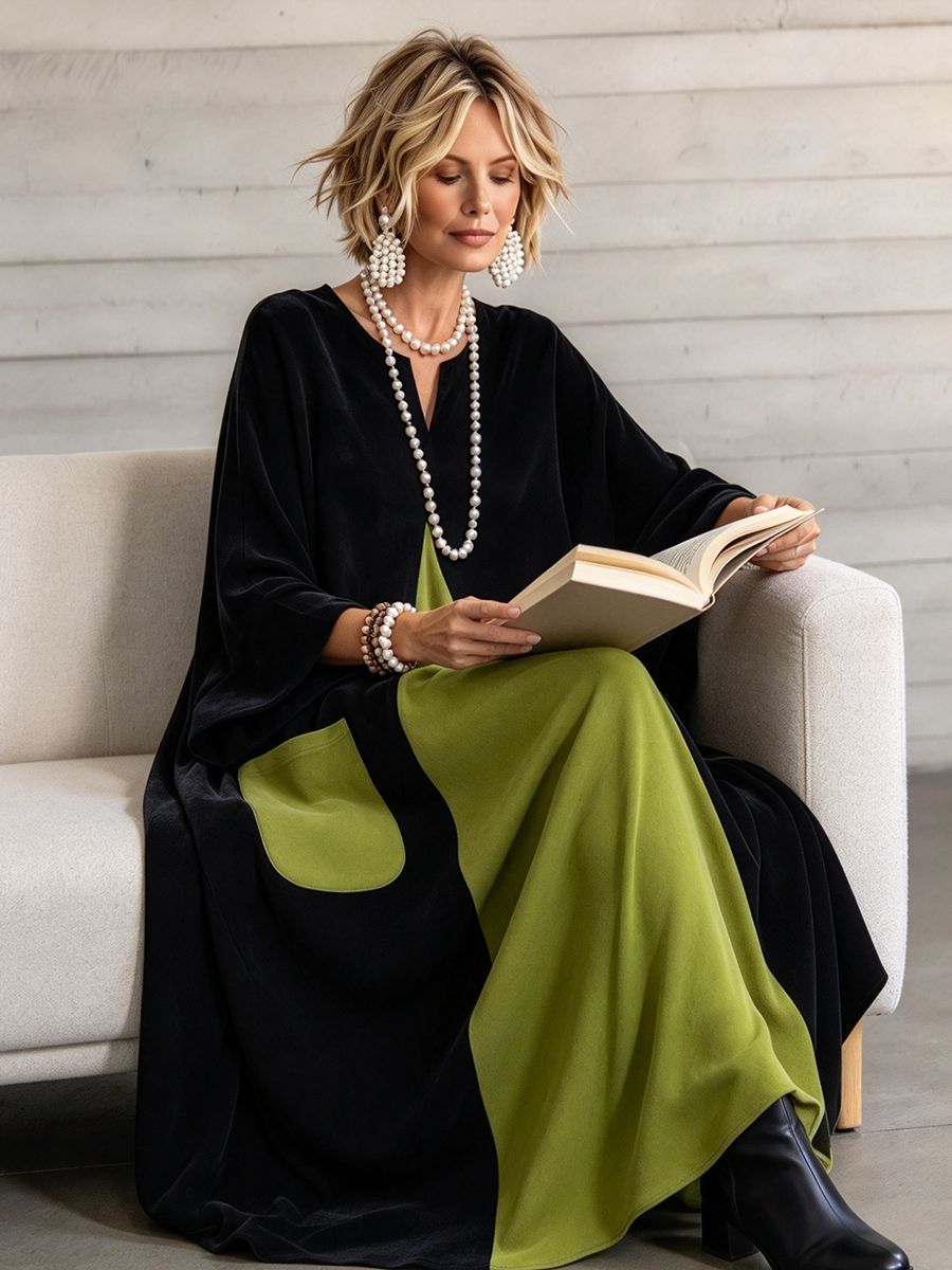 Gia | Vestido de terciopelo color block elegante y artístico