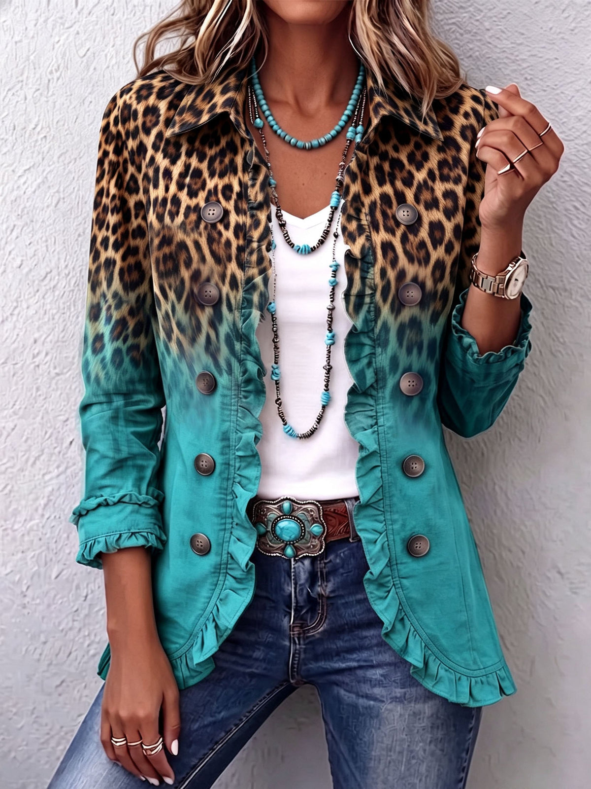 Ivana | Blazer Leopardo Sfumato con Volant