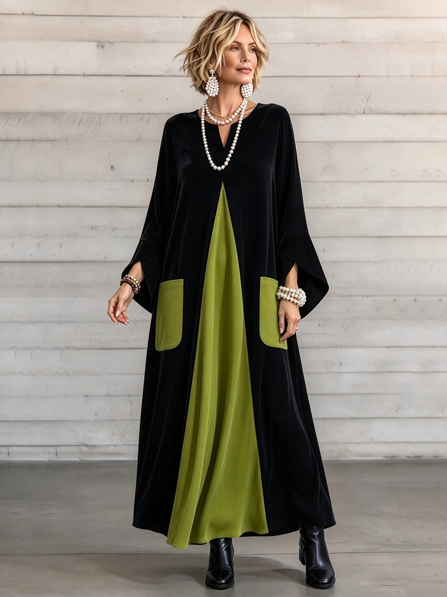 Gia | Vestido de terciopelo color block elegante y artístico