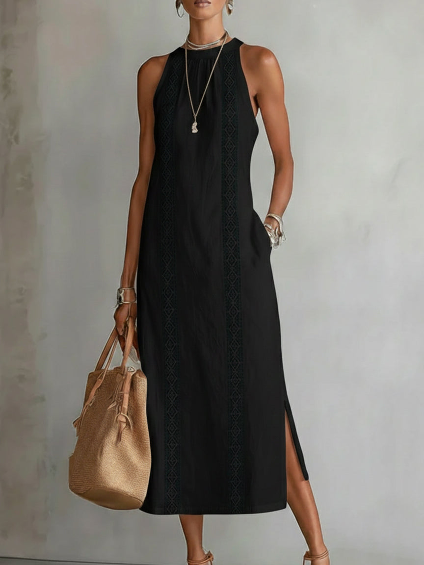 Jimena | Linen Midi Dress with Mandarin Collar