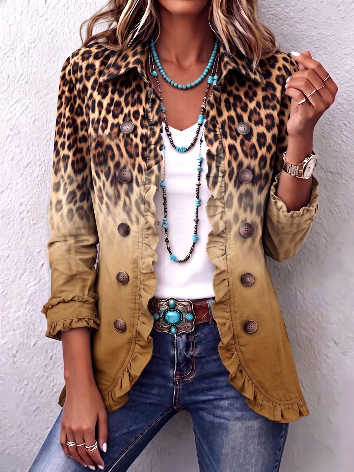 Ivana | Blazer Leopardo Sfumato con Volant