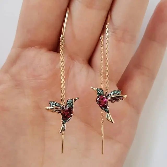 Amalia - Gold Hummingbird Wire Earrings with Crystals